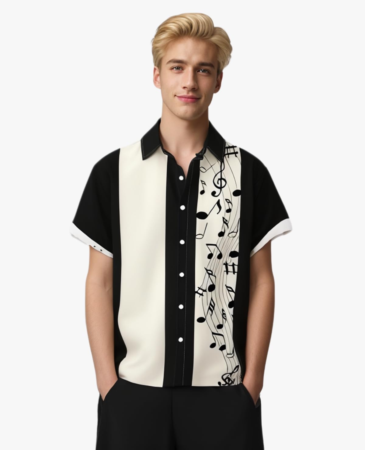 Music Bowling Shirts for Men Music Note Print Short Sleeve Regular Fit Casual Button Down Shirts - Image 6