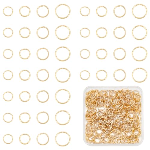 UNICRAFTALE 280 unidades, 4 tamaños, chapados en oro de 18 quilates, anillos curvados de acero inoxidable, anillos redondos para la fabricación de joyas, llavero, pulsera, colgante, collar,