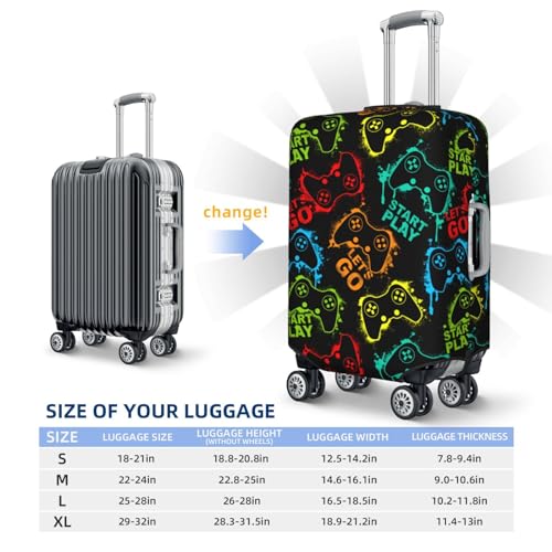 Colorful Silhouettes Game Joystick Luggage Suitcase Covers Elastic Washable Fashionable Cool Luggage Protector Travel Suitcase Protective Cover For Kid And Adult, S (Fit 18-21 Inch Luggage)2