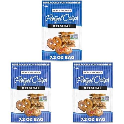 Snack Factory Original Pretzel Crisps, Non-GMO, 7.2 oz Resealable Bag (Pack of 3)