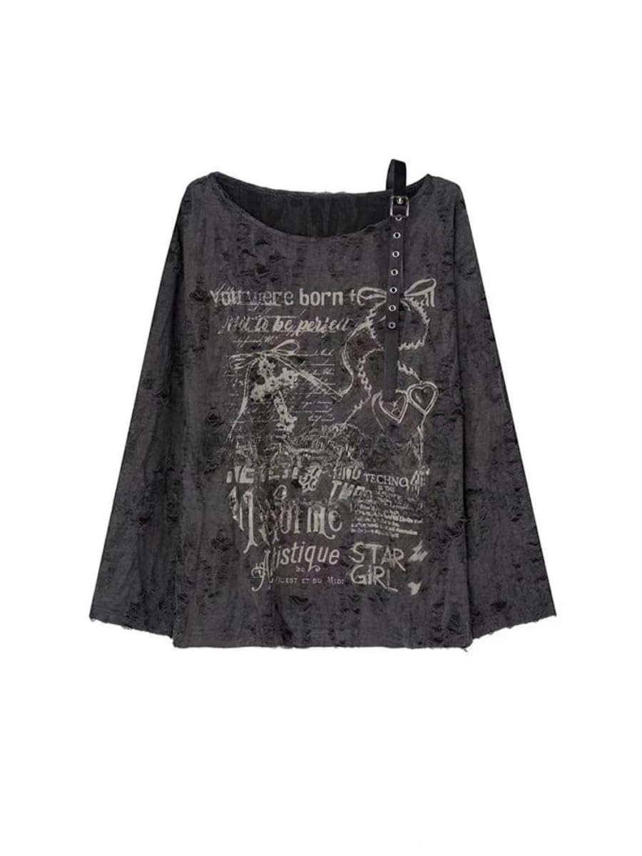 Y2k Gothic Grunge Hollow Out Shirt Women Harajuku Off Shoulder Tshirt Sexy Graphic Tees Punk Tops Grunge Clothing Outfit