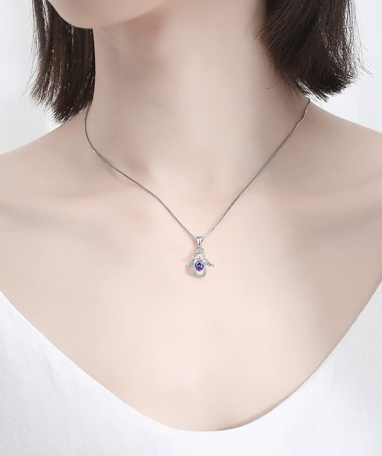 Miniatura 4 de SKA Women Angel Pendant Necklace with Birthstone Zirconia,Women Jewelry Anniversary Birthday Gift for Wife Mom Girls Couple, Daily Wear Necklaces