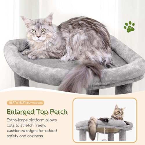 Image of Globlazer Heavy Duty Cat Tree, 74in Tall Sturdy Cat Tower for Large Cats Adult Big Cat Tree with 7 Scratching Posts, 2 Condos with Pad, 2 Dual-Ear Hanging Baskets, Enlarged Top Perch, S74, Light Grey