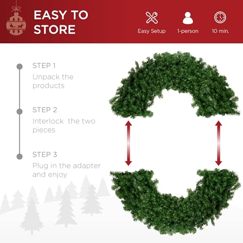 Image of Best Choice Products 48in Large Artificial Pre-Lit Fir Christmas Wreath Holiday Accent Decoration w / 200 LED Lights, 714 PVC Tips