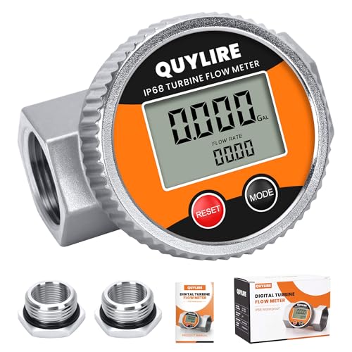 Waterproof 1" Fuel Flow Meter, 3/4" Adapters, Water/Diesel/Gasoline