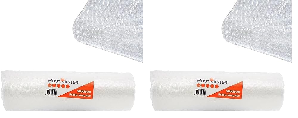 Postmaster Bubble Wrap Roll 30cm x 5m Clear, Strong Padded Moving & Shipping Packaging (Pack of 2)