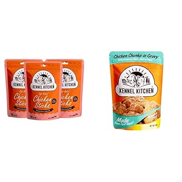 Kennel Kitchen Soft Baked Chicken Stick Treats for Dogs, 70g (Pack of 3) & Kennel Kitchen Puppy and Adult Wet Dog Food Chicken Chunks in Gravy, 70g (Pack of 12)