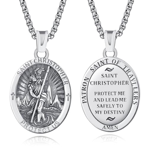 ADMETUS 925 Sterling Silver Patron Saint Medals | Amulet Necklace Protection Jewelry for Men with 2.5mm 22