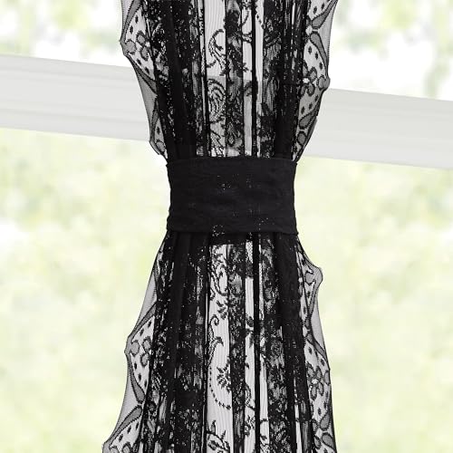 LinenZone-Pair-of-Premium-Lace-French-Door-Curtains-or-Sidelight-Door-Curtains-with-2-Tiebacks-Long-Width-Semi-Sheer-Glass-Door-Curtains-Feature-Rustic-English-Rose-Design-Luna-52-x-72-Black LinenZone Pair of Premium Lace French Door Curtains or Sidelight Door Curtains with 2 Tiebacks Long Width Semi Sheer Glass Door Curtains Feature Rustic English Rose Design Luna 52 x 72 Black