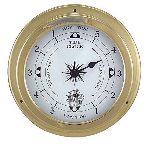 linoows Tidenuhr, Schiffsuhr, Maritime Tide Uhr im Messing Gehäuse Ø 14,5 cm