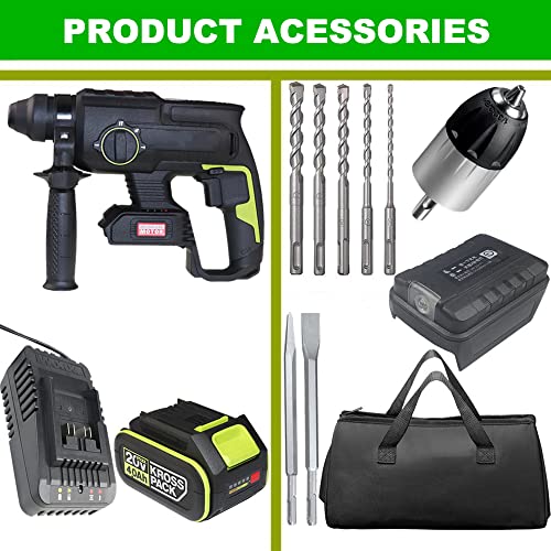 13-teiliges Set Bohrhammer Für Beton, 20V SDS Akku-Abbruchhammer Mit 4.0Ah Akkus Und 2A Schnellladegerät, 1350RPM… – Bild 8
