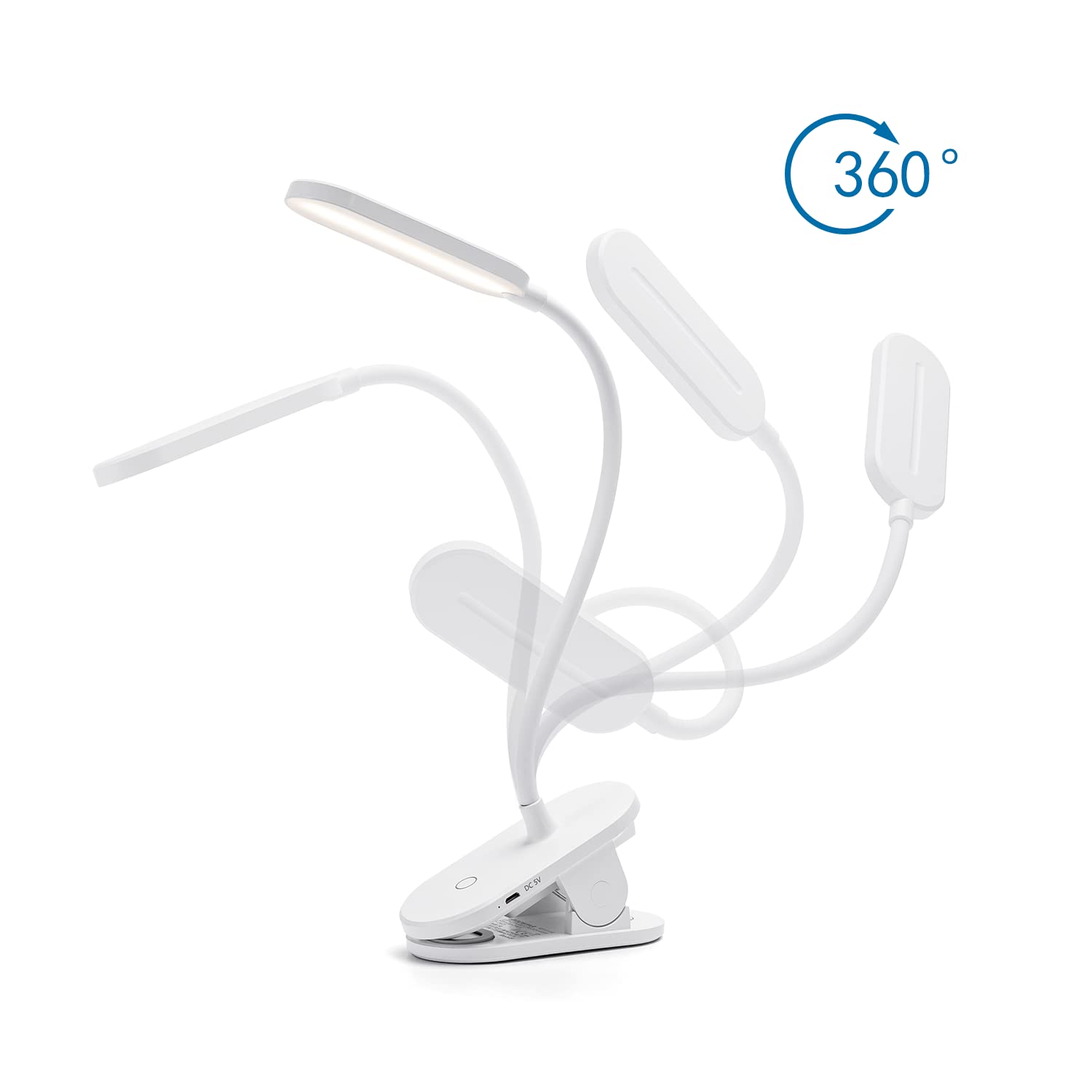 Aigostar Luz Lectura,Lámpara Lectura Pinza con 360° Brazo Flexible Regulable, Luz de Cama con Clip,3 Modos,Recargable Usb Flexo Led Escritorio 4000K Protección Ojos Colors, Blanco, 2pcs