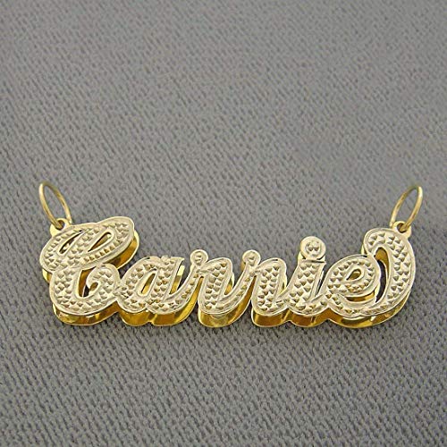 Personalized Solid 10K Yellow Gold 3D Double Plates Diamond Accent Ice Out Cursive Name Pendant Jewe Personalized Solid 10K Yellow Gold 3D Double Plates Diamond Accent Ice Out Cursive Name Pendant Jewe