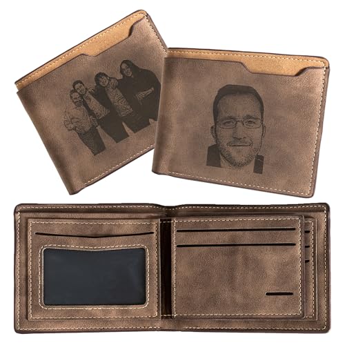 Personalized Custom Photo Wallets,Engraved Picture and Name Casual Bifold Wallets for Boyfriend,Men,Husband (Dark brown)