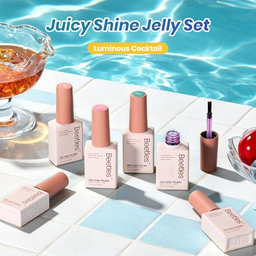 Image of Beetles Jelly Gel Nail Polish Set, Luminous Cocktail 6 Colors Fall Gel | Sheer Gel Polish Kit Yellow Orange Purple Blue Green Red Translucent Effect Soak off UV DIY at Home Gift for Women