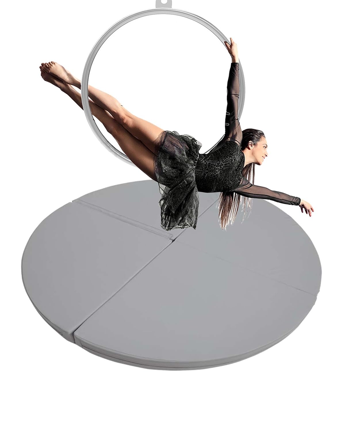 Pole-Dance okrągła mata ochronna przed upadkiem do domowej siłowni – 200 cm gruba mata ochronna do jogi i tańca na biegunach, tapicerka 3/5 cm, szara, idealna do fitnessu
