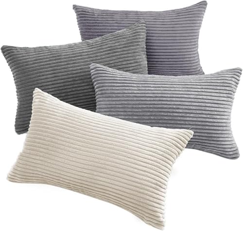 Topfinel Fundas de Cojines 30x50cm Funda para Cojin Decoracion Hogar Sofa Cama Sillas Jardin Salon de Estar Dormitorio Habitación de los niños Pana Modernos Gris 4 Piezas