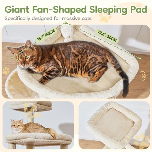 Image of Taoqimiao 72 Inches Cat Tree for Large Cats, Multi-Level Tall Cat Tower, Widened Cat Condo with Large Scratch Board, 5 Scratching Posts, Metal Hammcock, Cozy Basket, Beige, MS045M