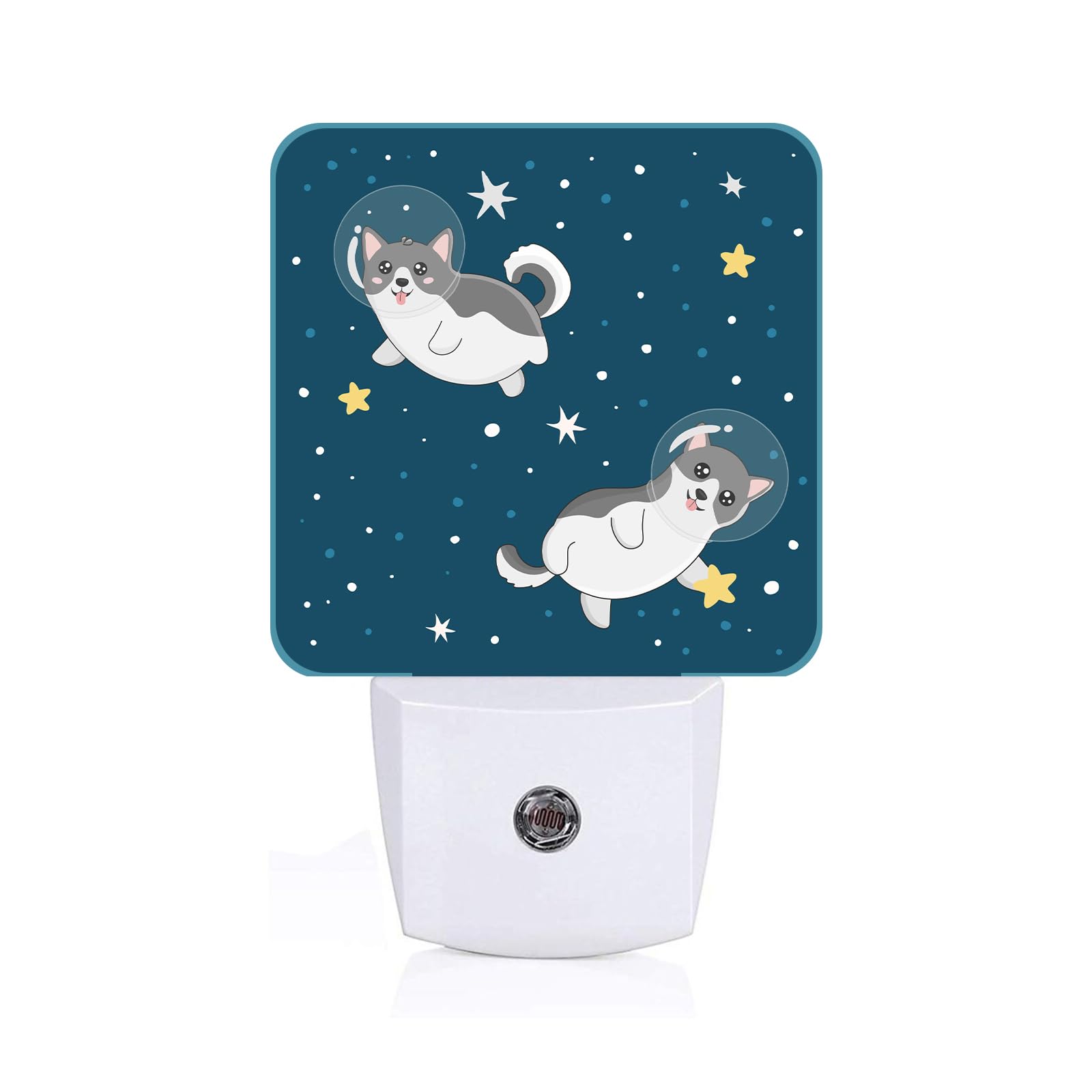 FSHVQKD Cute Husky Astronauts on Space Night Light,Plug-in Night Lights with Dusk-to-Dawn Sensor for Stairway,Hallway,Bedroom Sleep Friendly Ideal for Women/Girls/Boys Gift,0.5w