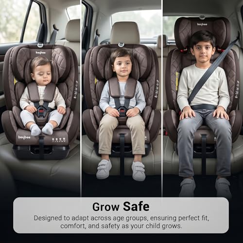 Image of Baybee Convertible Car Seat for Baby 0 to 12 Years with ISOFIX, 3 Position Recline, Headrest Adjustable | ECE R44 /04 Safety Certified | Travel Baby Car Seat for Toddlers Kids Boys Girls (Brown)