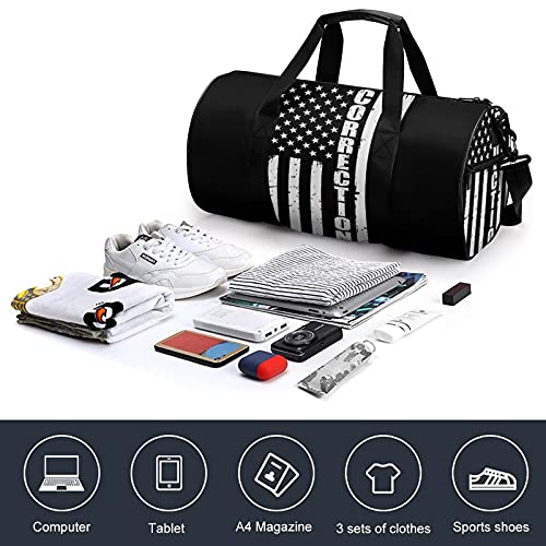 FunnyStar Thin Silver Line Flag Corrections Officer Supporter Gym Bag for Women and Men Travel Duffel Bag for Sports Print Gymbag4