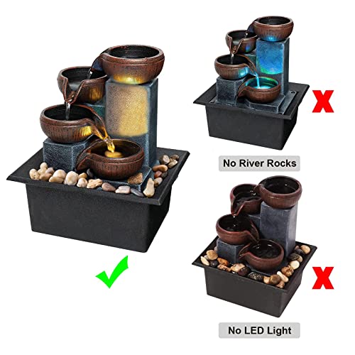 Small Tabletop Waterfall Fountain Zen Meditation Fountain Indoor Desktop Water Fountain with LED Light and Natural River Rocks for Office Home Bedroom - Image 3