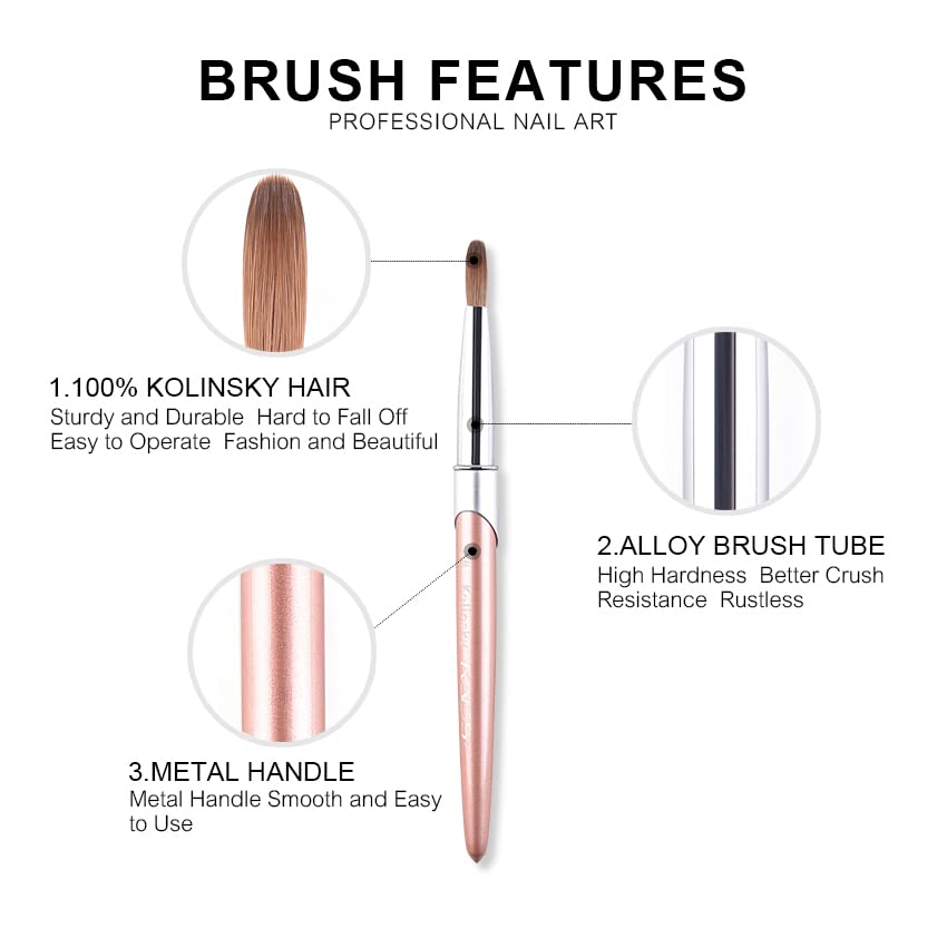 KADS 100% Kolinsky Sable Acrylic Brush Nail Brush for Acrylic Application Round Head Crimped Nail Art Brush Manicure Tool (6#) - Image 3