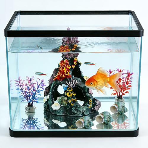 SmiGiao 10PCS Fish Tank Decorations Coral Aquarium Decor, Resin Coral Mountain Cave Fish House, Betta Fish Hideout for Rest Hide Play Breed, Aquarium Decor Accessories with Plants by SmiGiao - Image 6