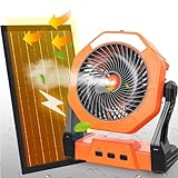 Ausic 10W Misting Solar Fan, 10000mAh Camping Fan Portable with Solar Panel & 250ml Water Tank, 8 Inch Battery Operated Rechargeable Cooling Fan with Hook, Outdoor Tent Fan for Travel (Orange)