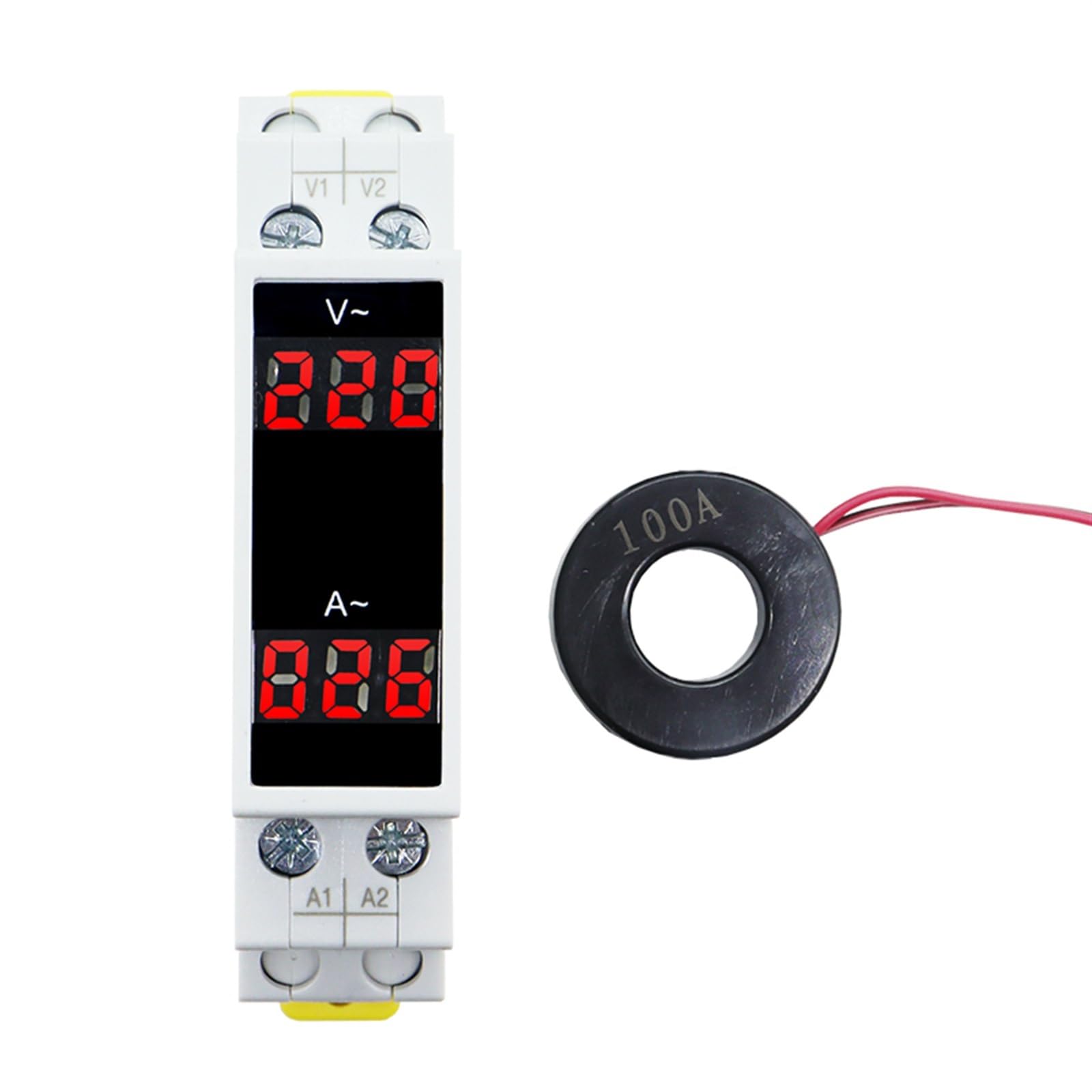 JMORCO LED Mini Din Rail Digital Display Three-Phase Ammeter Single-Phase Voltag Current Herz Meter Volt Amp Herz 1-100A AC80-500 (Color : BAV-2R)