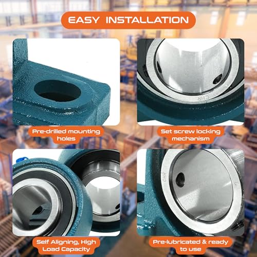 Image of CHR 4 Pack UCP205-16 Pillow Block Bearings | Mounted Pillow Block Bearings - Chrome Steel with 1 inch Bore | ISO 9001-2015 Certified
