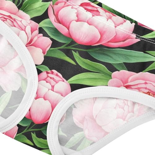 Designer Toddler Underwear Floral 2t Cotton Panties for Girl Pink Peony Floral Rose Green Leaves Kids Undies Briefs4