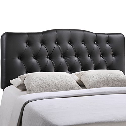 Modway Annabel Tufted Button Faux Leather Upholstered Queen Headboard in Black