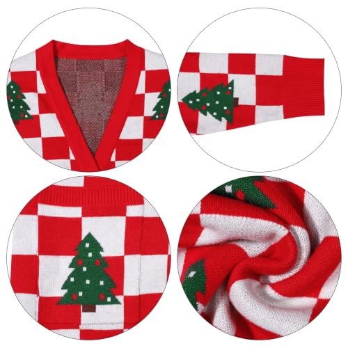 Checkerboard Christmas Tree Oversized Cardigan for Women - Image 7