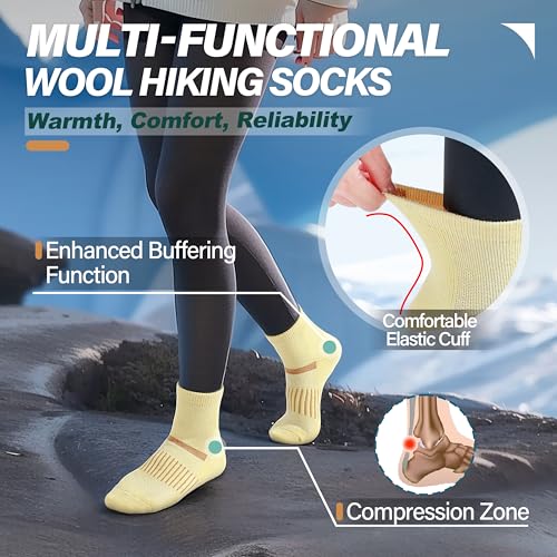 Image of 6 Pairs Merino Wool Ankle Running Hiking Socks Compression Support Breathable Thick Cushion No Show Socks for Women Men