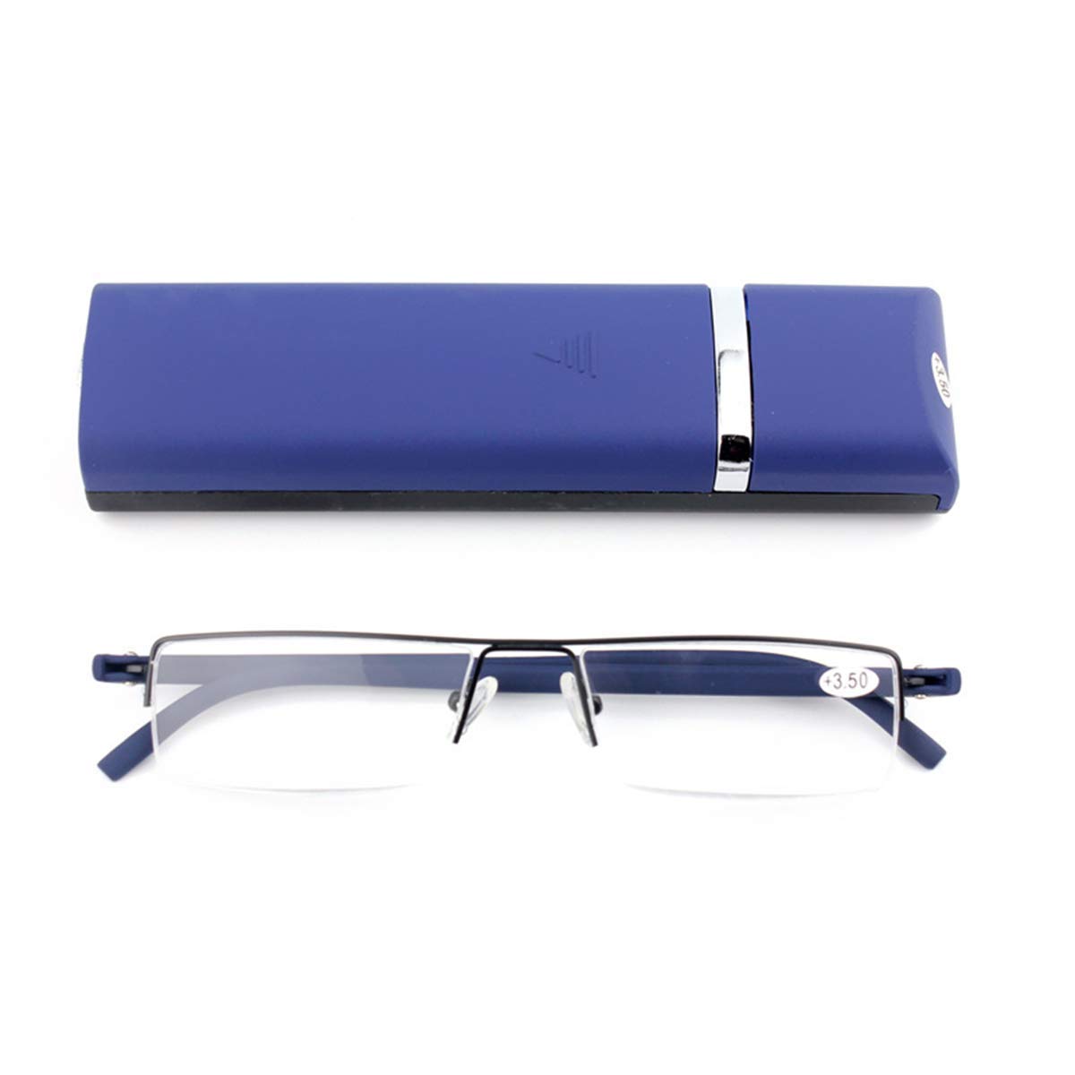 Ultraleichte TR90 Lesebrillen Herren Damen Klassische Metall Sehhilfe Halbrandbrille Schmal Stil Brille Lesehilfe mit Etui und Brillenputztuch(Blau,+3.0)
