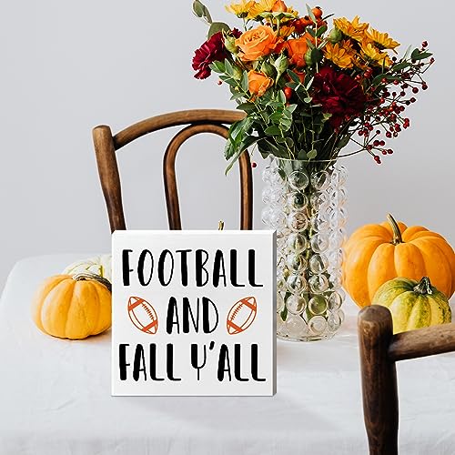 Image of Fall Table Wooden Box Sign Decor, Football and Fall Y'all, Autumn Table Decor Football Tabletop Decorations for Home Office Harvest Thanksgiving Desk Decors