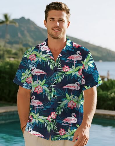 Image of Yoimira Hawaiian Shirts for Men, Print Mens Casual Short Sleeve Button Down Shirts Floral Aloha Beach Shirt