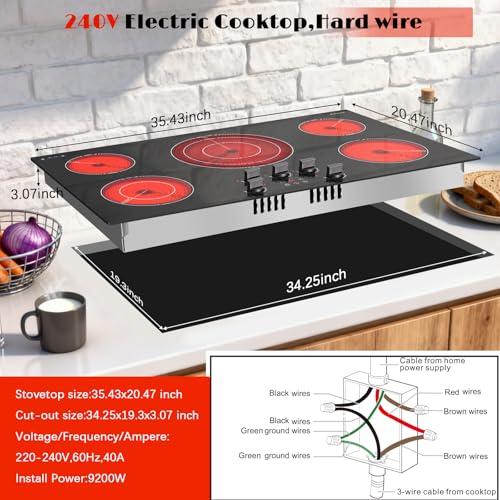 Image of Karinear 36 inch Electric Cooktop, 5 Burner Radiant Ceramic Cooktop,Drop-in