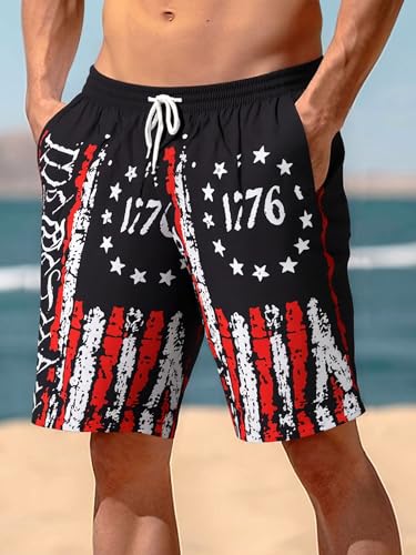 Mens Swim Trunks Quick Dry Board Shorts with Mesh Lining, Breathable Fit Print Beach Shorts for Summer Activities(,)