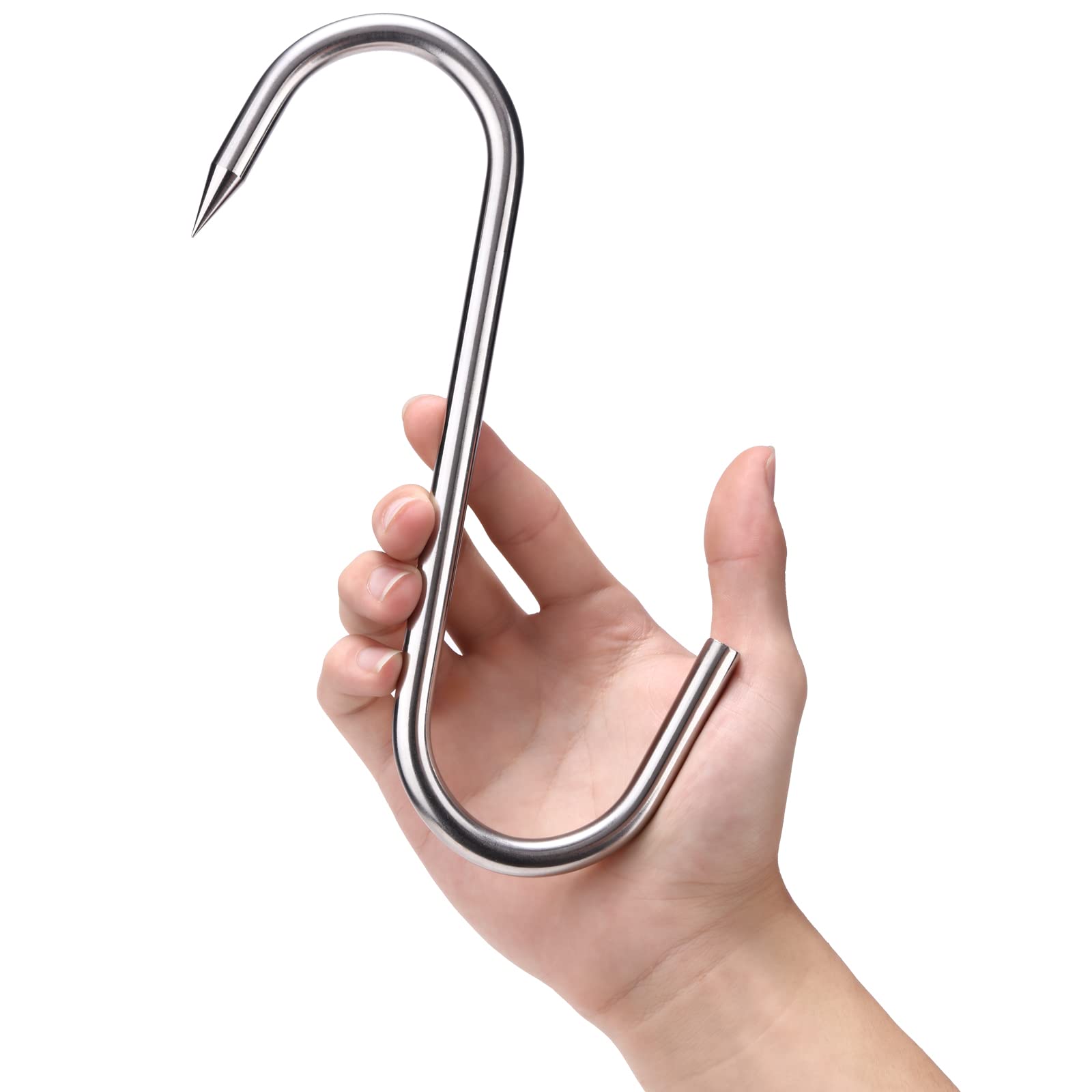 5 Stück Fleischhaken, 20,3 cm, Fleischverarbeitungshaken, S-förmiger Haken zum Aufhängen von Speck, Jagd, Räucherrippen, Trocknen, Grillen, Grillen für Küche, Schlachthof (10 mm Durchmesser)
