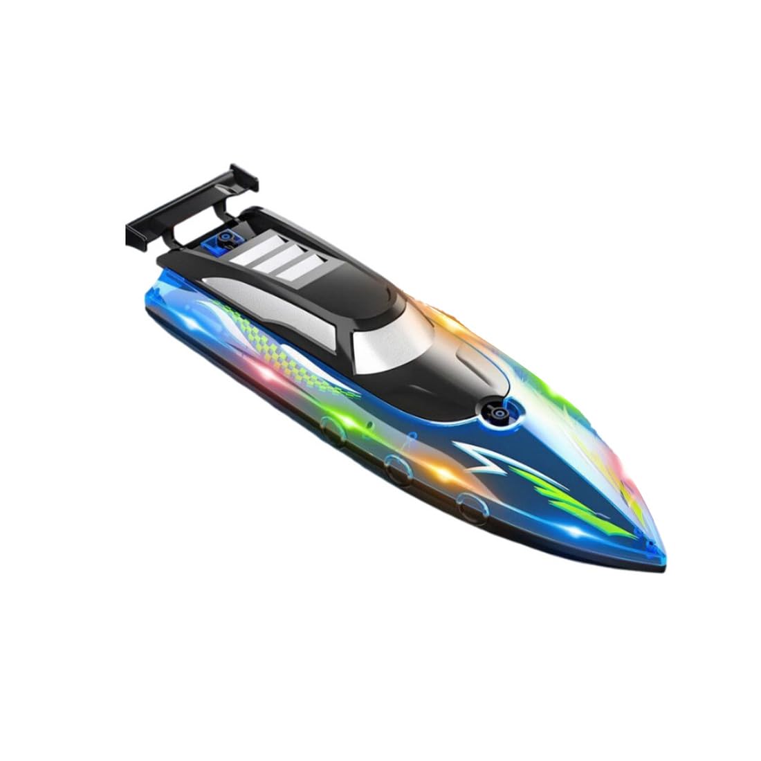 Barco de carreras RC de 2,4 GHz, 50 km/h, juguete acuático rápido con iluminación (azul/4 baterías)