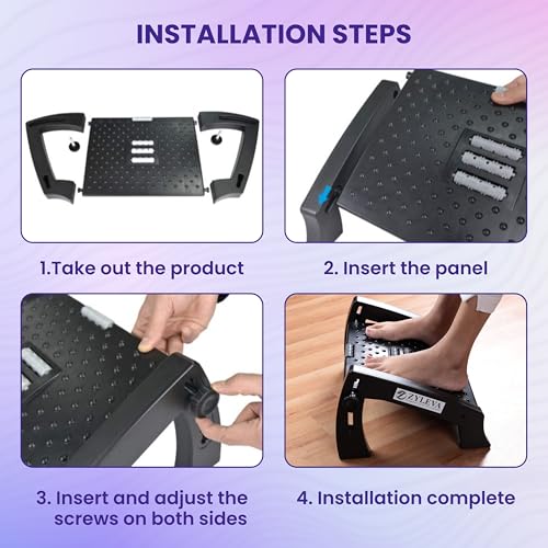 Image of Adjustable Foot Rest Under Table | Ergonomic Footrest for Office Desk with 6 Height Levels, Massage Surface with Roller | Non-Slip Base Leg Rest | Foot Rest for Office Chair, Home, and Sofa | Foot Rest stool