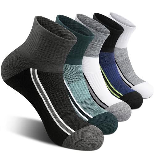 Image of Gonii Mens Athletic Ankle Socks 5-Pairs | Running,Hiking,Sports,Workout,Gym,Golf,Blister Defense,Cushioned,Arch Support,Compression,Comfortable,Quarter