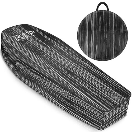 Liliful Halloween Cemetery Pop up Coffin with Lid, 60 Inch Collapsible Coffin Prop Life Size, Scary Fake Coffin Fabric Coffin for Graveyard, Halloween Decoration, Lawn, Party, House (Wooden,1 Pcs)