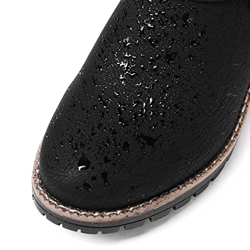 Image of GLOBALWIN Chunky Mid Calf Fashion Dressy Motocycle Biker Military Style Combat Boots for Women Low Heel