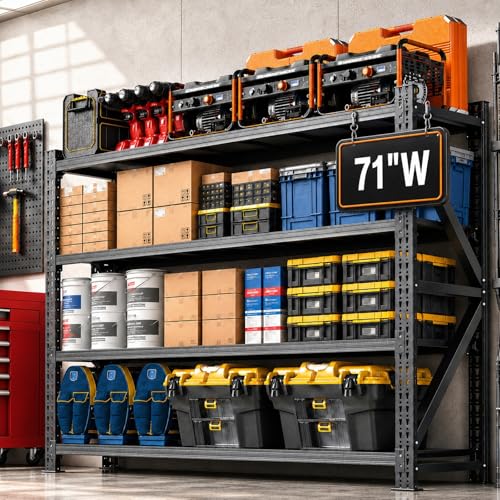 FYYXTEE 5000LBS Garage Shelving 71 W Heavy Duty Metal Adjustable 4 Tier Storage for Warehouse Basement Shop and Office Commercial-Grade Industrial Shelving 71 W x 24 D x 69 H