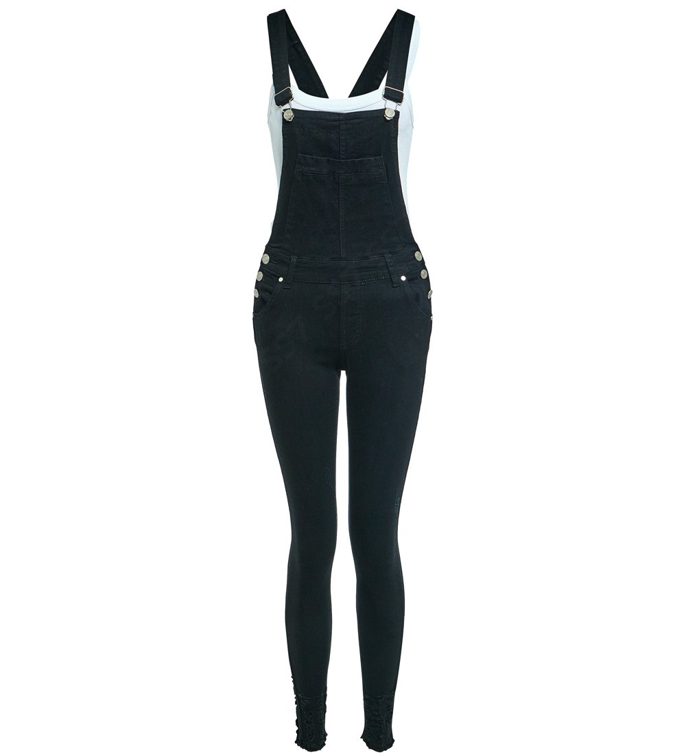 SS7 Womens Dungaree Skinny Fit Stretch Denim Black Size 6-16 Ladies Dungarees Rip Jeans (14, Black)