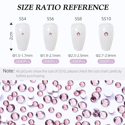 Image of Light Amethyst Flatback Rhinestones, Glass Rhinestones for Nail Art and Craft, Glue Fix, Loose Crystal Gemstones(Lt.Amethyst, SS4, 2880pcs, 1.5-1.7mm)