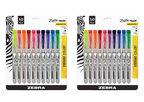Zebra Zazzle Liquid Ink Highlighter, Chisel Tip, Assorted Colors, 10-Count, 2 Pack